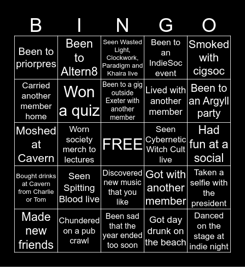 RAMsoc Bingo Card