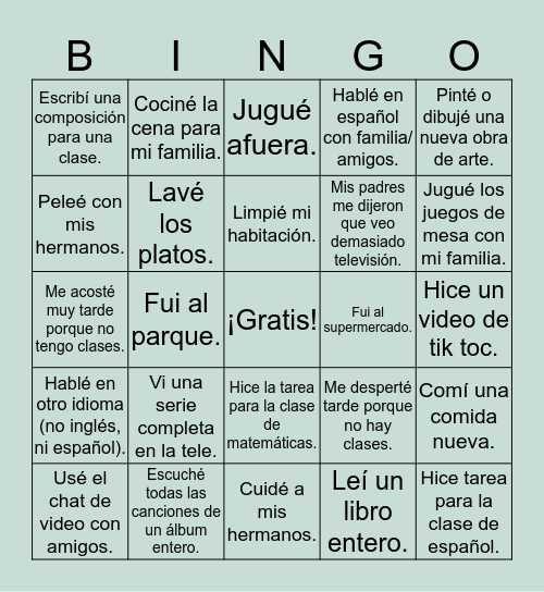 ¿Qué hiciste? - Versión cuarenta Bingo Card