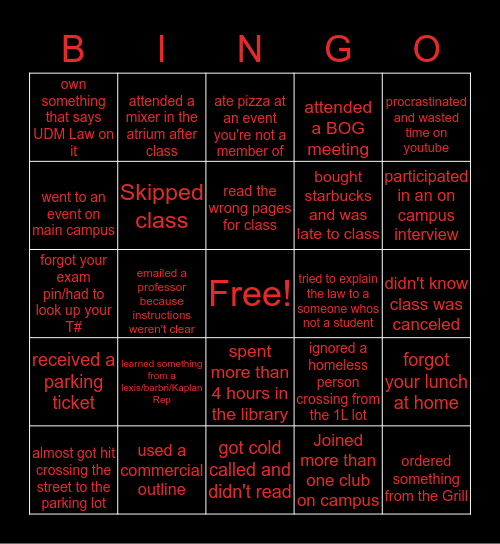 Detroit Mercy Law Bingo Card