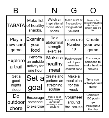 Health bingo Card