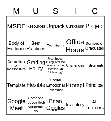 Music DC Meeting Bingo Card