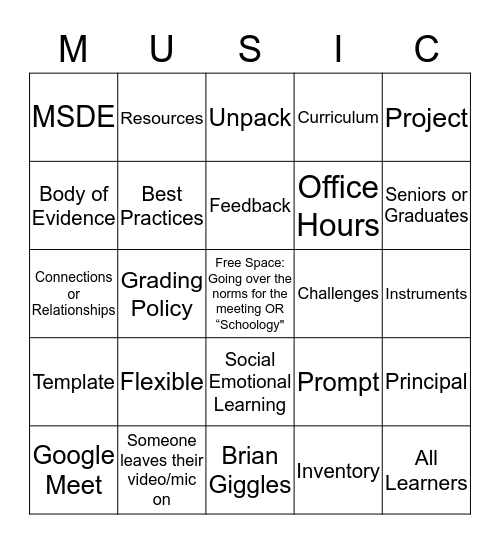 Music DC Meeting Bingo Card