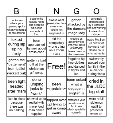 JLDC bingo Card