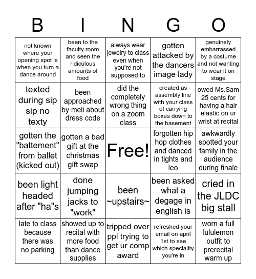 JLDC bingo Card