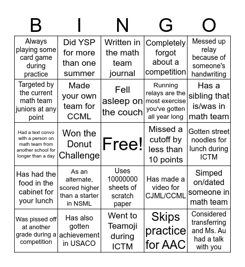 Wy Math Team Bingo Card