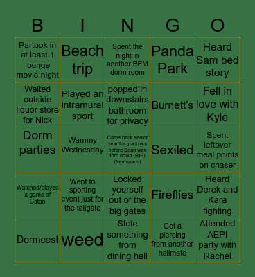 Bean East Moore Bingo Card
