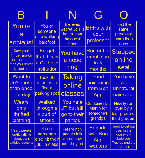 St. Ed's Bingo Card