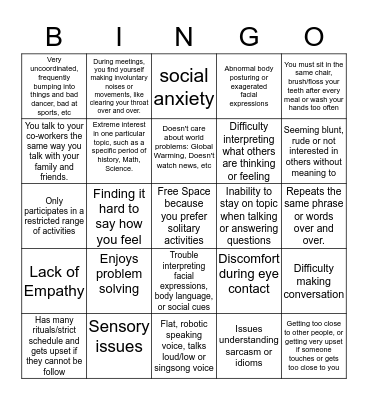 I Might Be Autistic Bingo Card