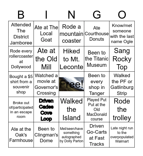 Sevier County BINGO Card