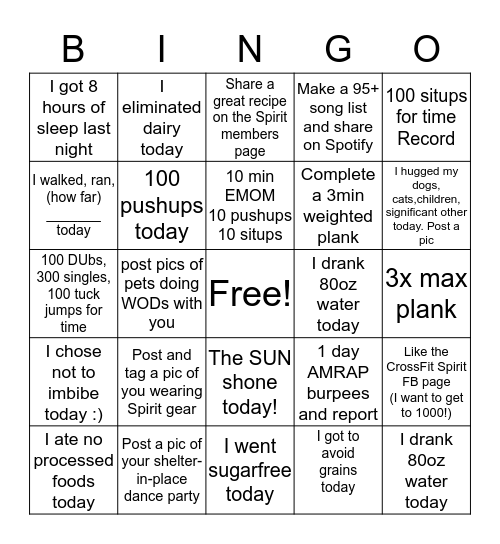 The April Rona BINGO challenge Bingo Card