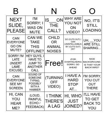 Conference/Zoom Call Bingo Card