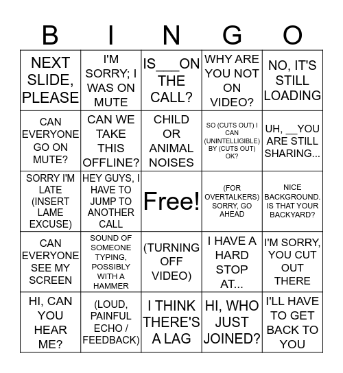 Conference/Zoom Call Bingo Card