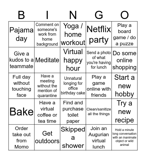 Augurian Quarantine Bingo Card