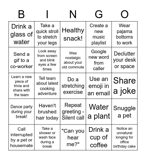 WFH Bingo Card
