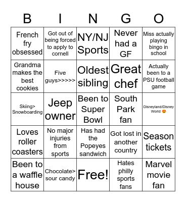 Zach Bingo Card
