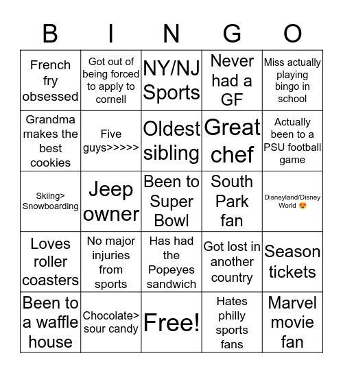 Zach Bingo Card