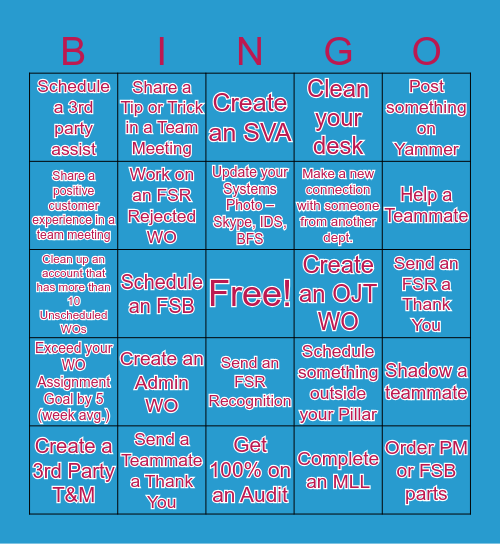 Scheduling BINGO Card