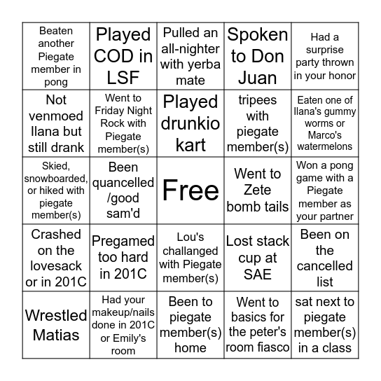 Piegate Bingo Card