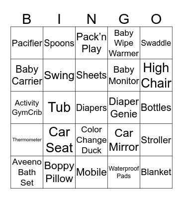 Becky's Shower Bingo Card