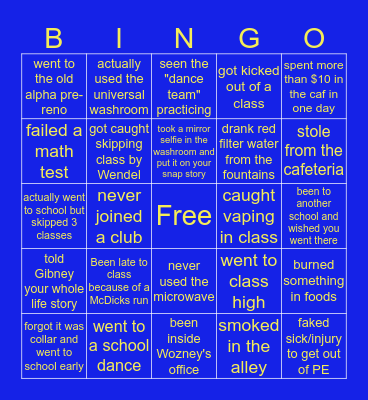 Ecole Alpha Secondary Bingo Card