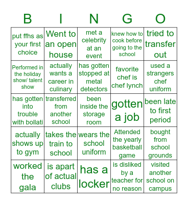 Food and Finance High School Bingo Card