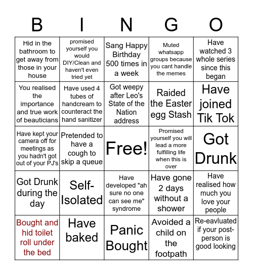 Covid Bingo Card