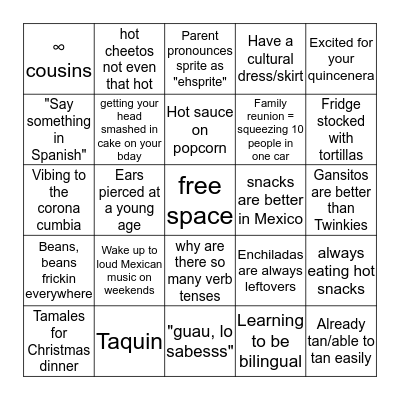 Hispanic Girl Bingo Card