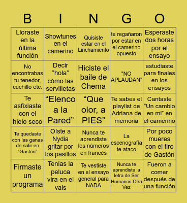 Beauty and the Beast Edition Bingo Card