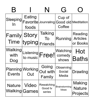 Self-Care Bingo Card