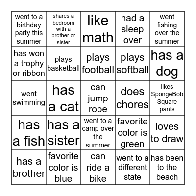 Student Hunt Bingo Card