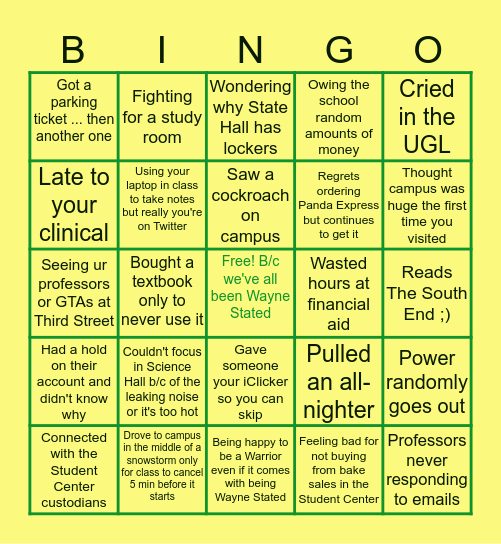 WAYNE STATED BINGO Card