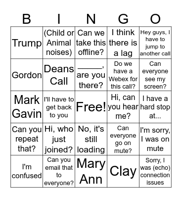 Conference Call Bingo Card