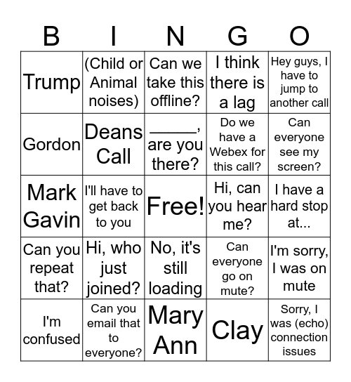 Conference Call Bingo Card