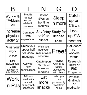 Social "Working" from Home Bingo Card