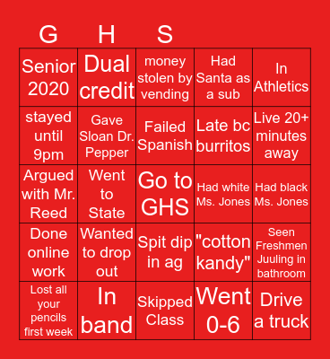 GHS QUARANTINE BINGO Card