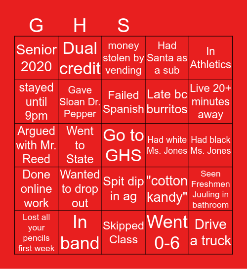 GHS QUARANTINE BINGO Card