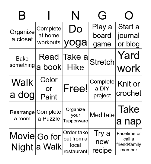 PCC Quarantine BINGO Card