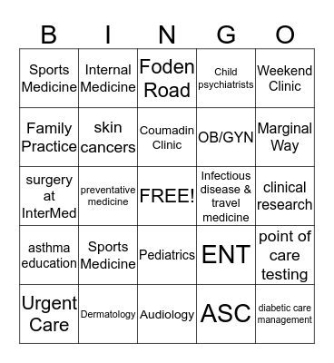 InterMed Practices Bingo Card