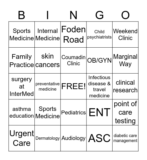 InterMed Practices Bingo Card