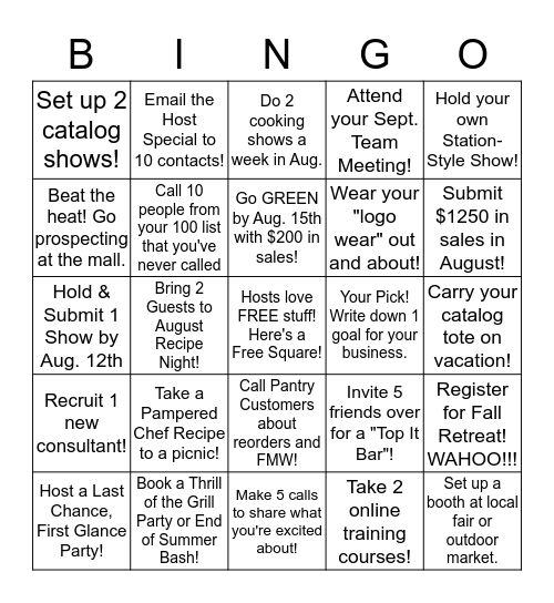 Summer Fun Bingo - August 2014 Bingo Card
