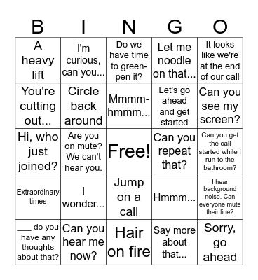 National START Conference Call BINGO Card