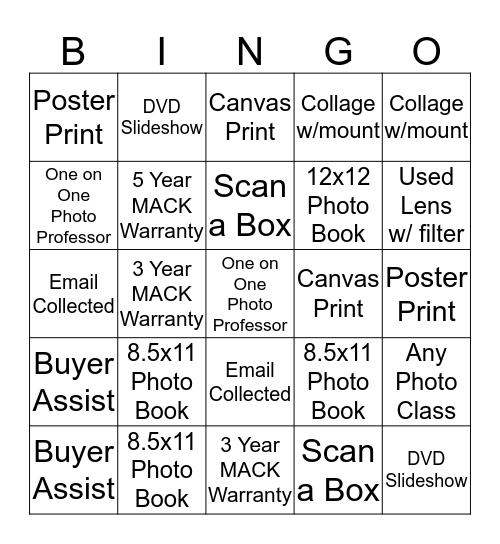 Premier Bingo Card