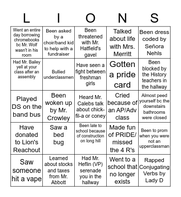 NRHS Bingo Card