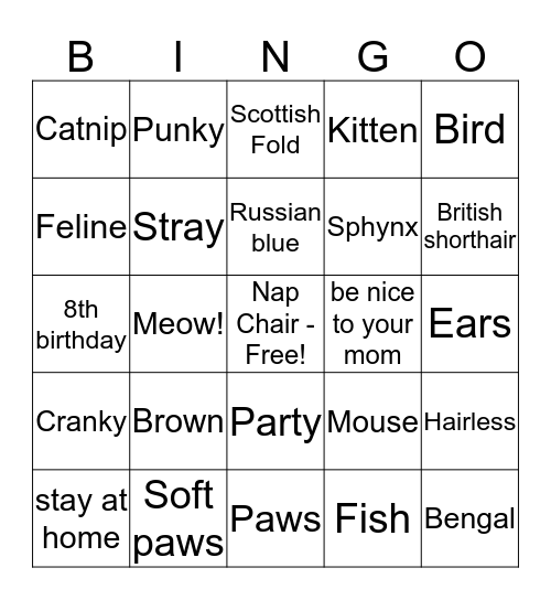 Leo's 8th Birthday Cat Bingo Card