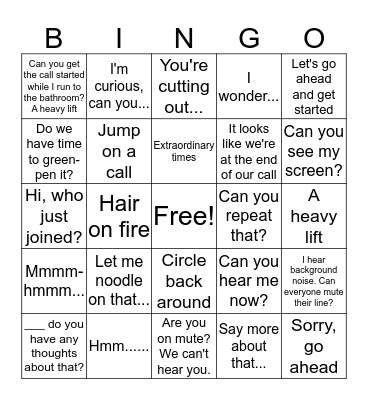 National START Conference Call BINGO Card