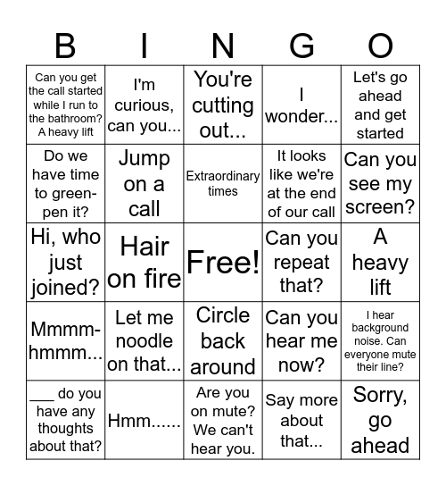 National START Conference Call BINGO Card
