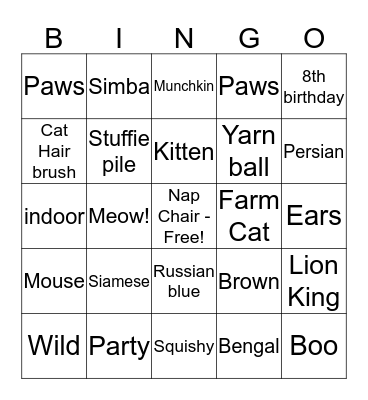 Leo's 8th Birthday Cat Bingo Card