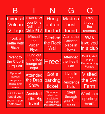 Cal U Bingo Card