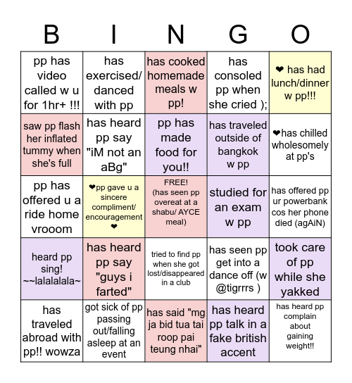 pp's bored quarantine bingo!!! Bingo Card