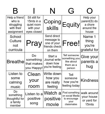 Hope Squad Bingo Card